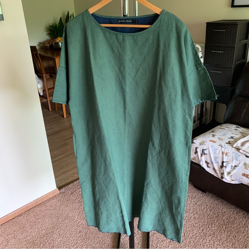 Gudrun Sjoden Linen Cotton Oversized Lagenlook Shirt Dress Large